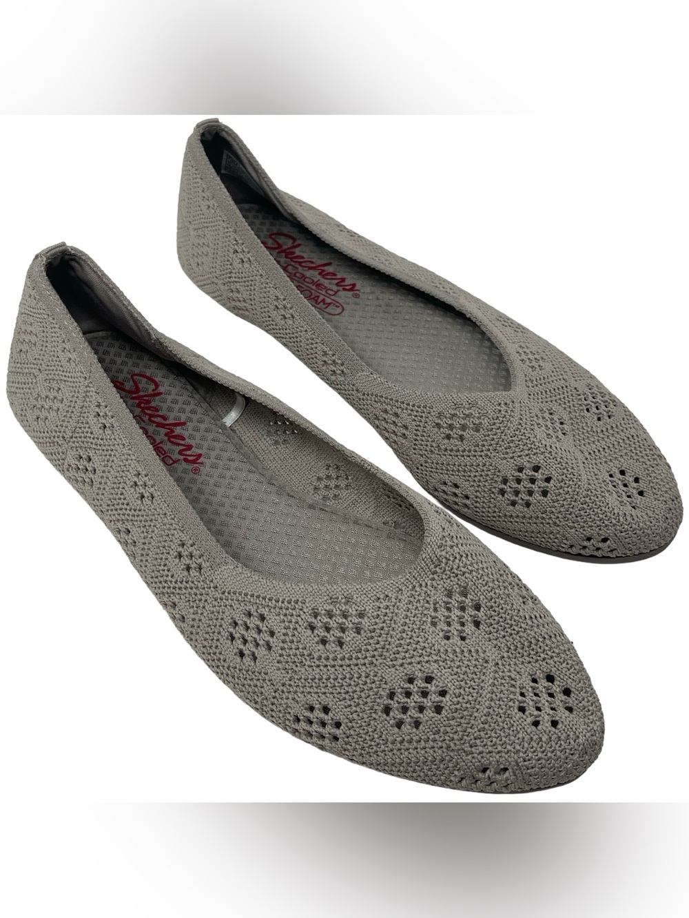 Skechers Cleo 2.0 Knitty Witty Ballet Flats Taupe Slip On Shoes Women’s Size 7.5